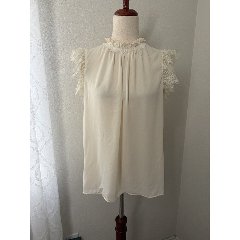 Catherine Malandrino Ruffle Lace Top Women's Size Large High Neck Romantic